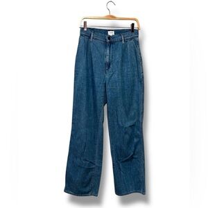 Wilfred Free Aritzia Blue Denim Pleated Wide Leg Trouser Pants High Waist Size 4